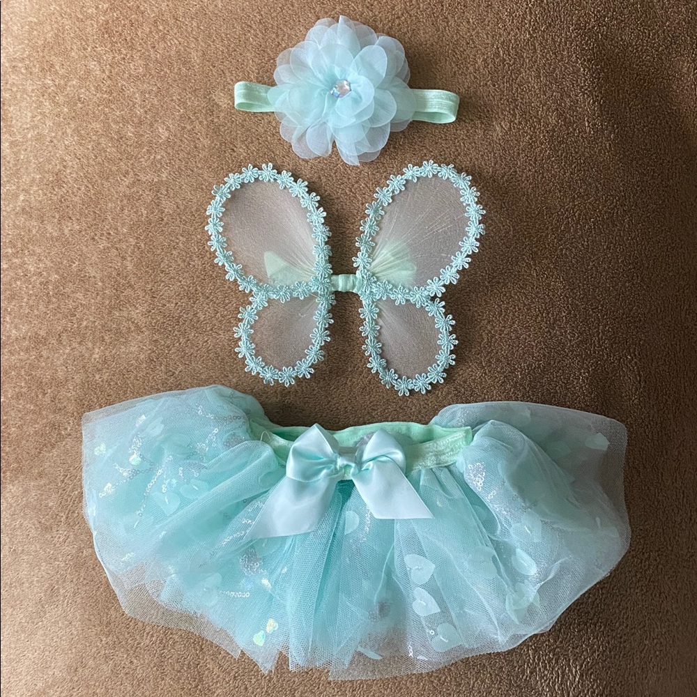 Like New! 3pc Mint Green Baby Tutu Set - Butterfly Wings & Headband